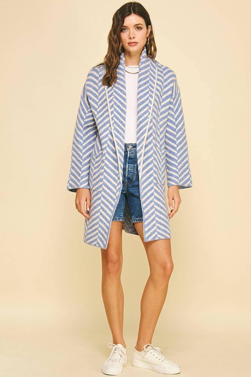 DIAGONAL STRIPE PATTERN CARDIGAN: Blue