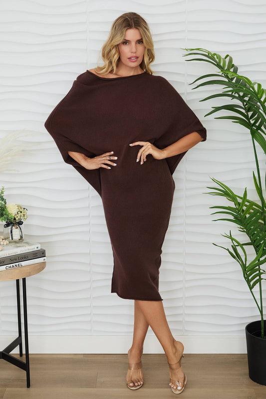 ASYMMETRICAL SWEATER DRESS: Dark Mocha