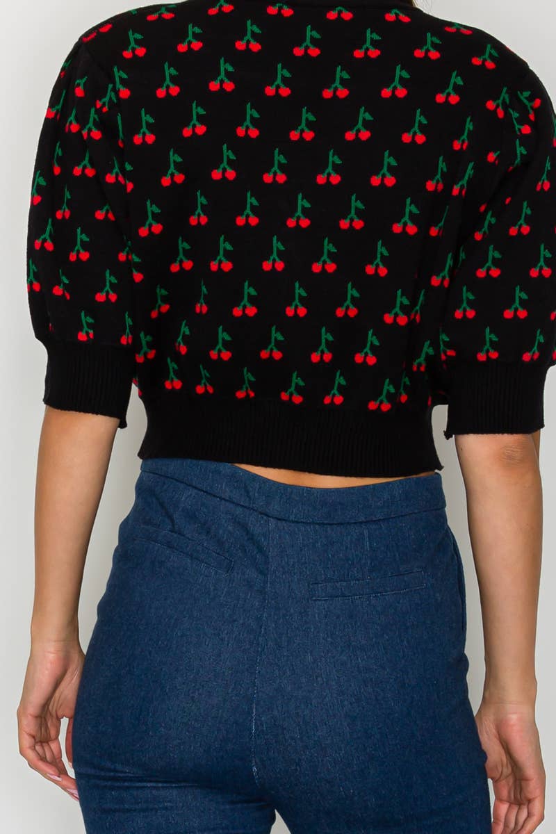 Cute as Cherry black Crop Sweater - LWSW1209: M