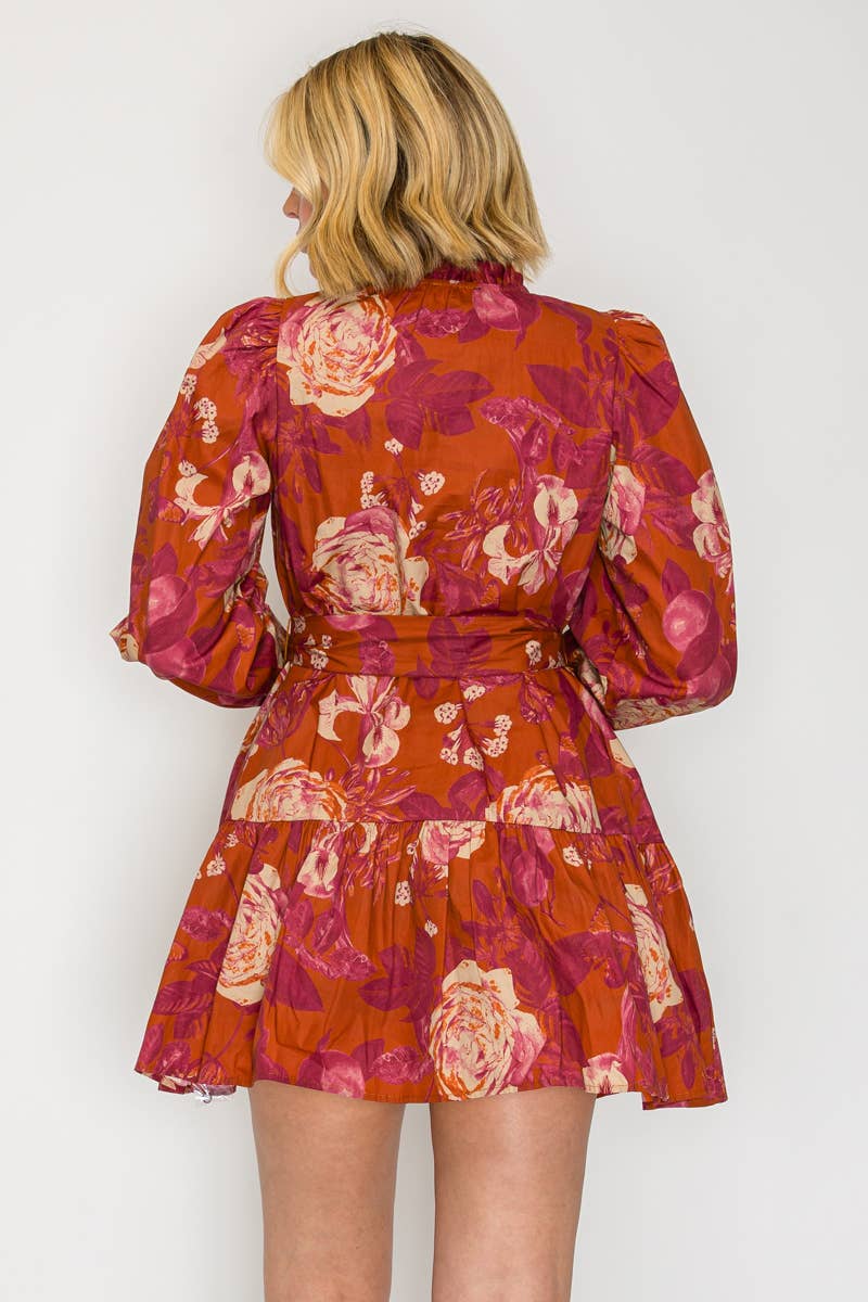 Rustic Rose Print Mini Dress