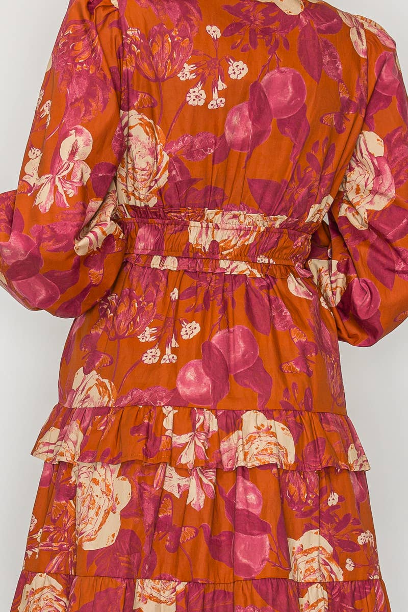 Rustic Rose Print Midi Dress