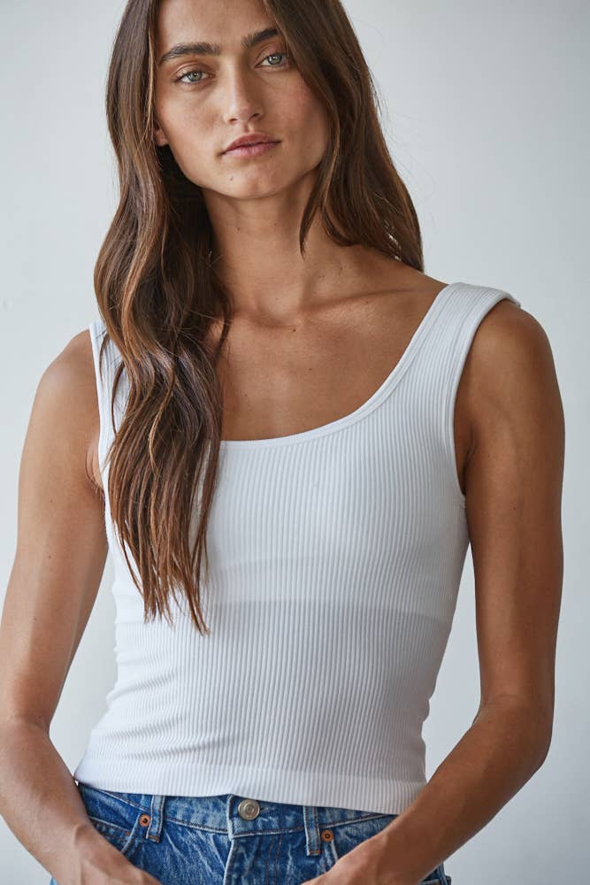 S1310N | Seamless Scoop Neck Sleeveless Top: Blue Oasis / SM