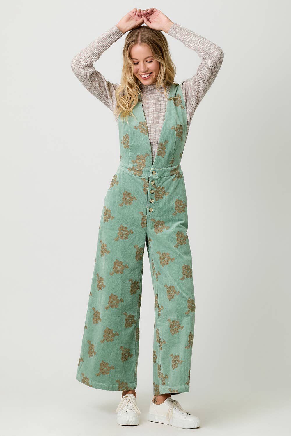 Embroidered Corduroy Jumpsuit: Washed Seafoam
