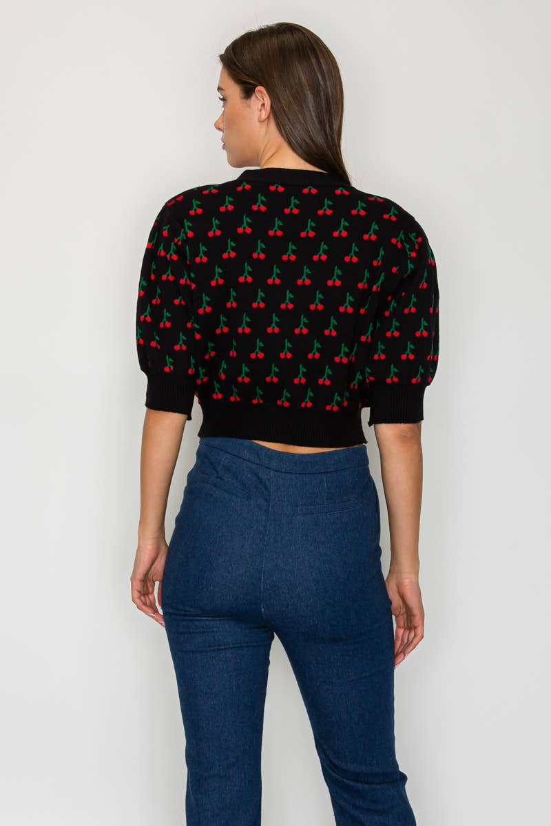 Cute as Cherry black Crop Sweater  - LWSW1209: M