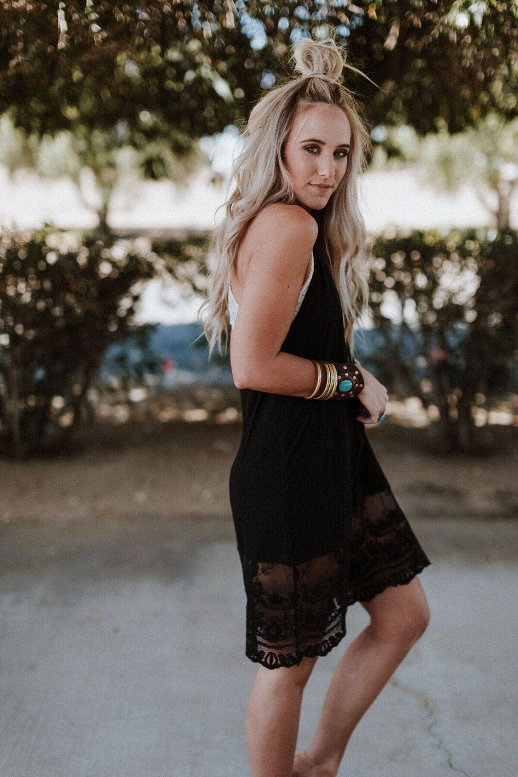 Prima Lace Hem Slip - Black: Ivory / S