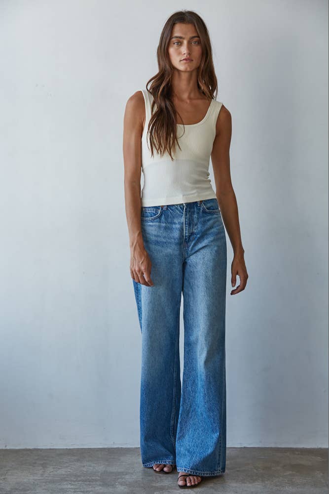 S1310N | Seamless Scoop Neck Sleeveless Top: Blue Oasis / ML