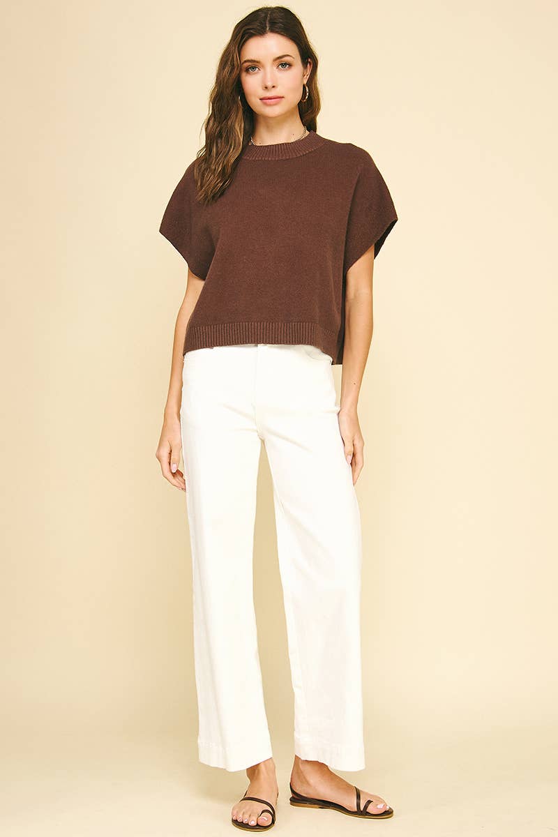 DROPPED SHOULDER SWEATER TOP - 4739W: ESPRESSO / S