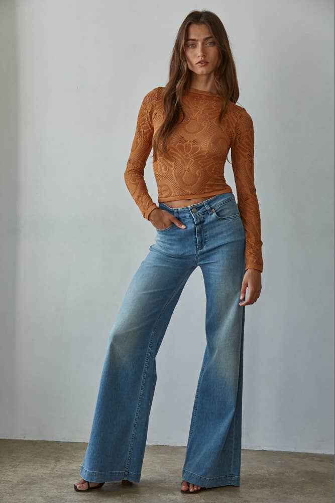 S1228 | Knit Seamless Jacquard Mock Neck Long Sleeve Top: Crimson / SM