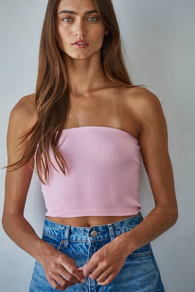 S1169N | Seamless Ribbed Tube Top: Electric Fuchsia / SM