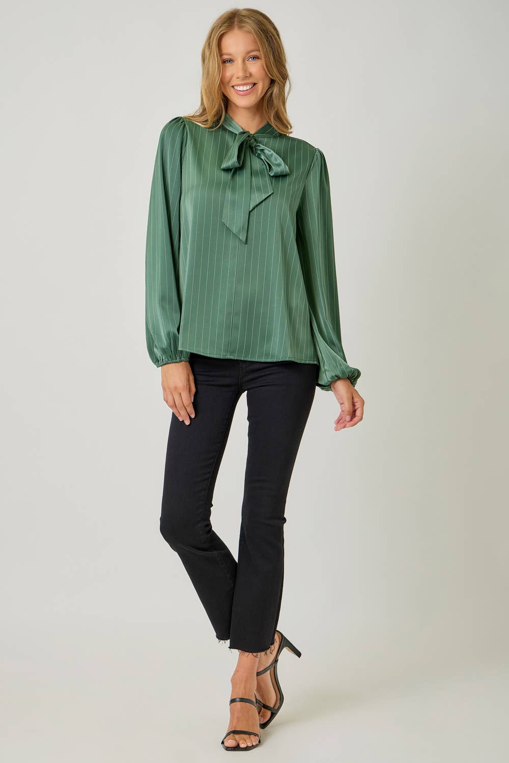 Ribbon Tie Stripe Shirt: Hunter Green