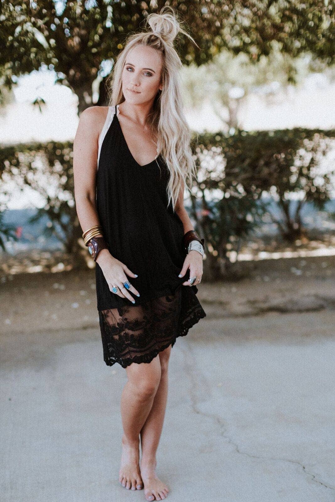 Prima Lace Hem Slip - Black: Ivory / L