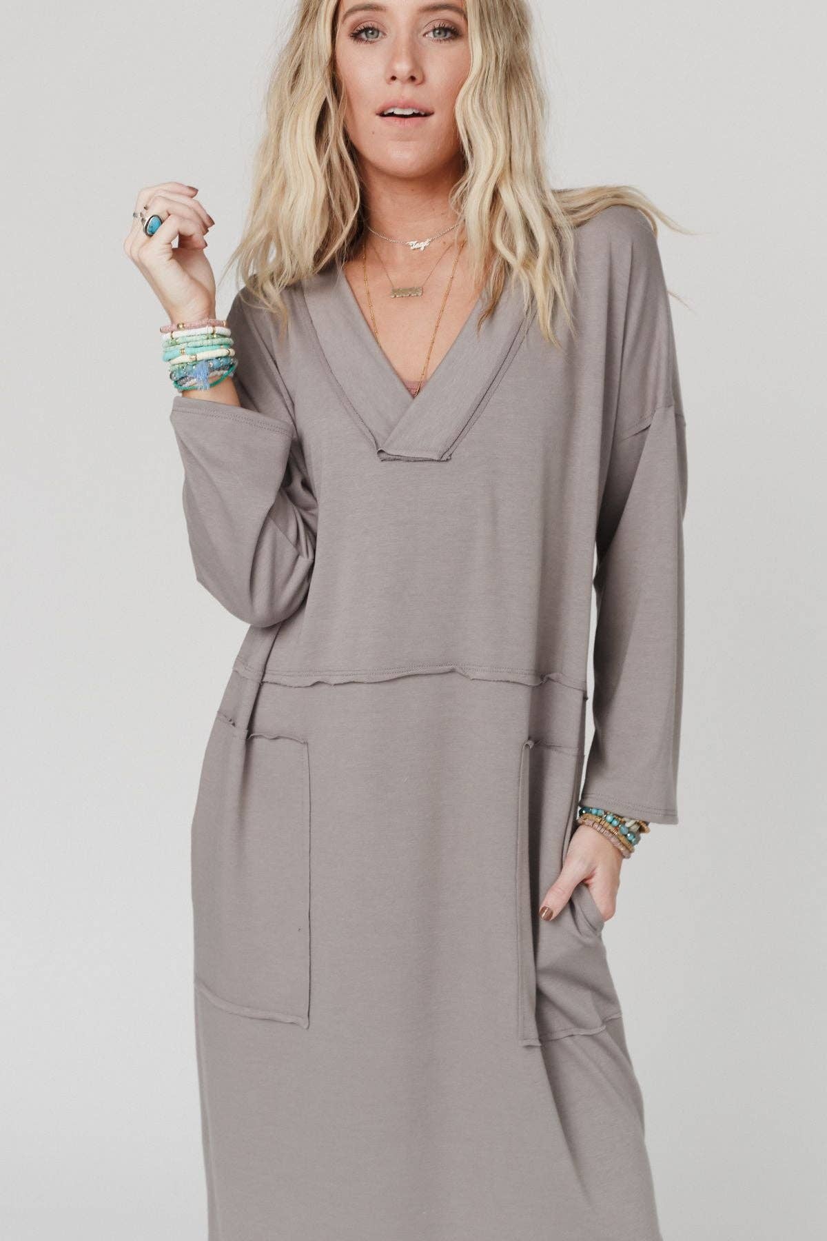 Meadow Long Sleeve Slit Maxi Dress - Coco: S