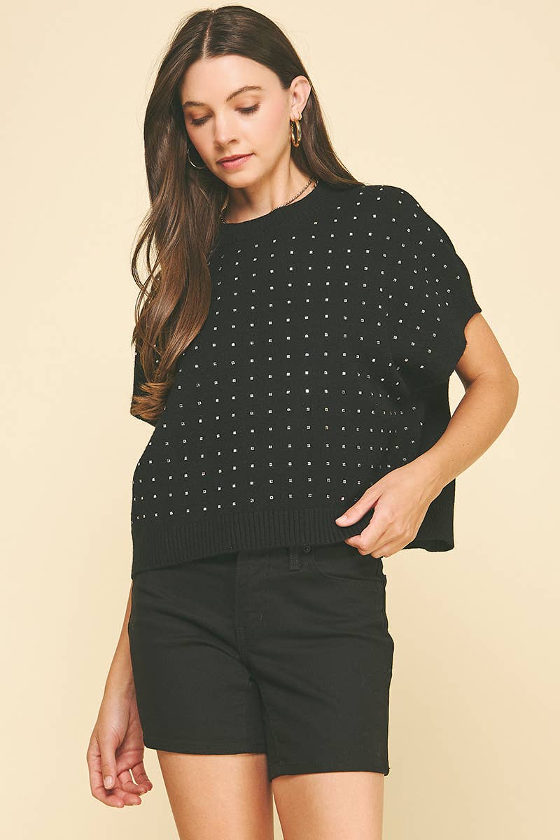 STONE EMBROIDERED SWEATER: Black