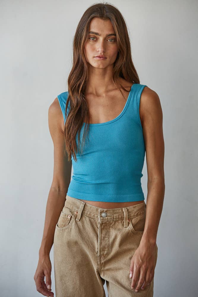 S1310N | Seamless Scoop Neck Sleeveless Top: Blue Oasis / SM