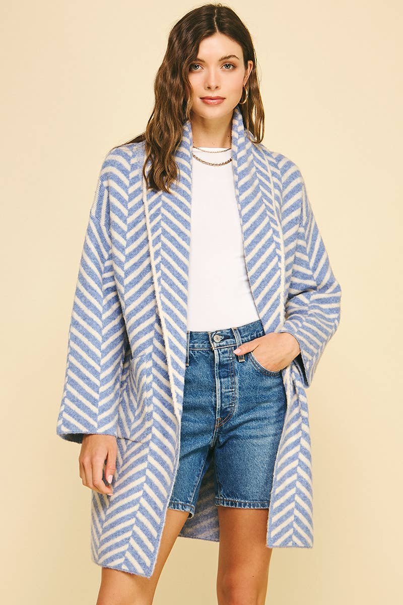 DIAGONAL STRIPE PATTERN CARDIGAN: Blue