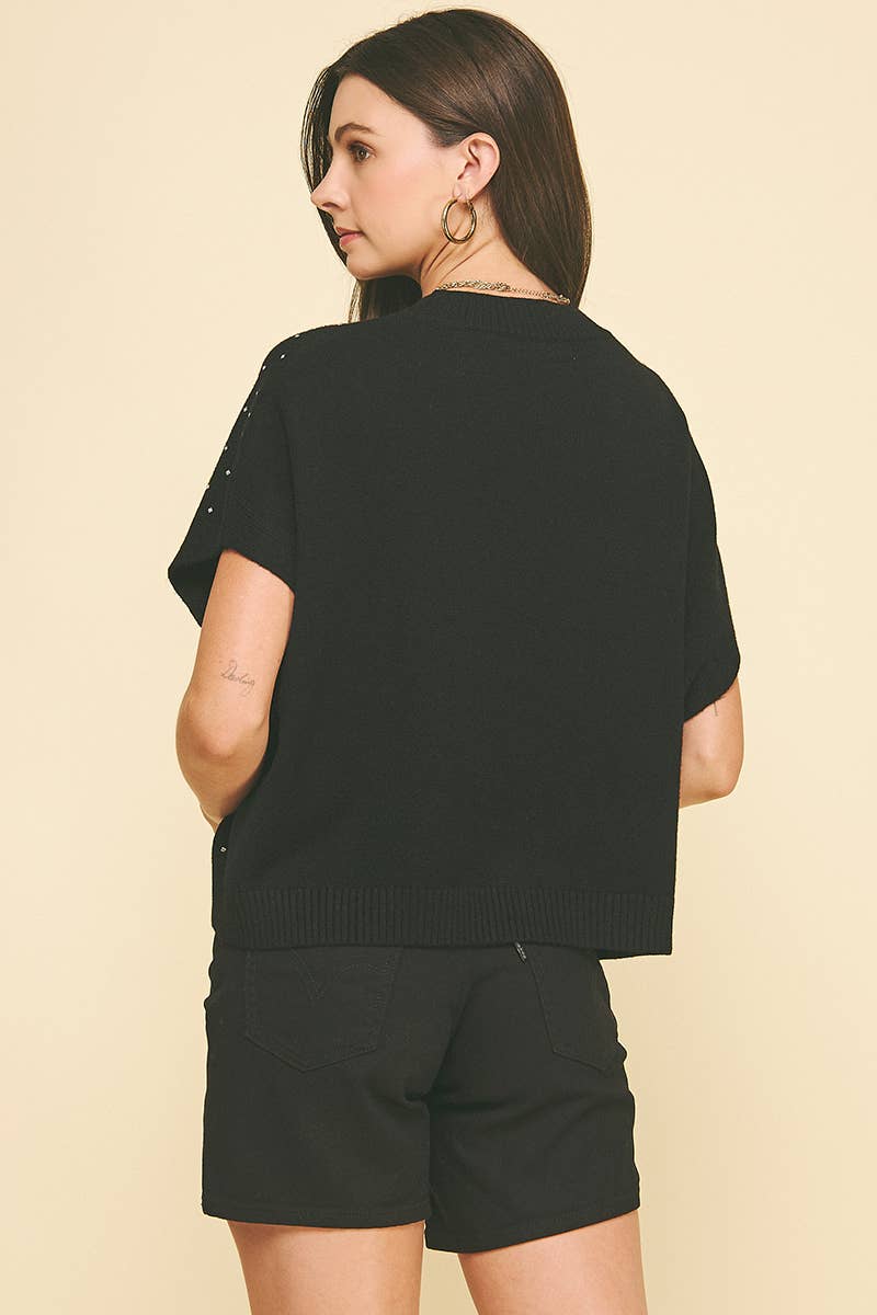 STONE EMBROIDERED SWEATER: Black