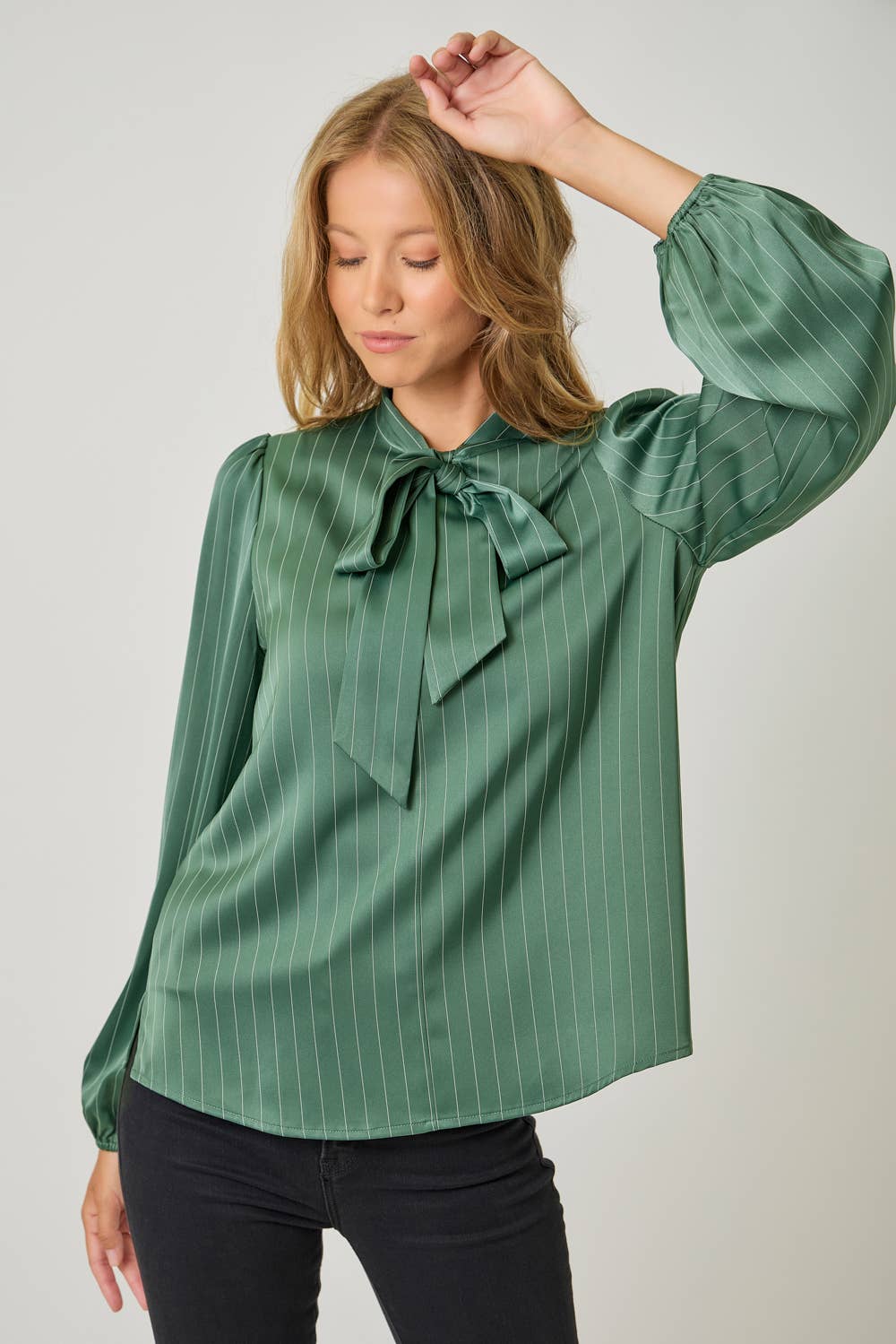 Ribbon Tie Stripe Shirt: Hunter Green