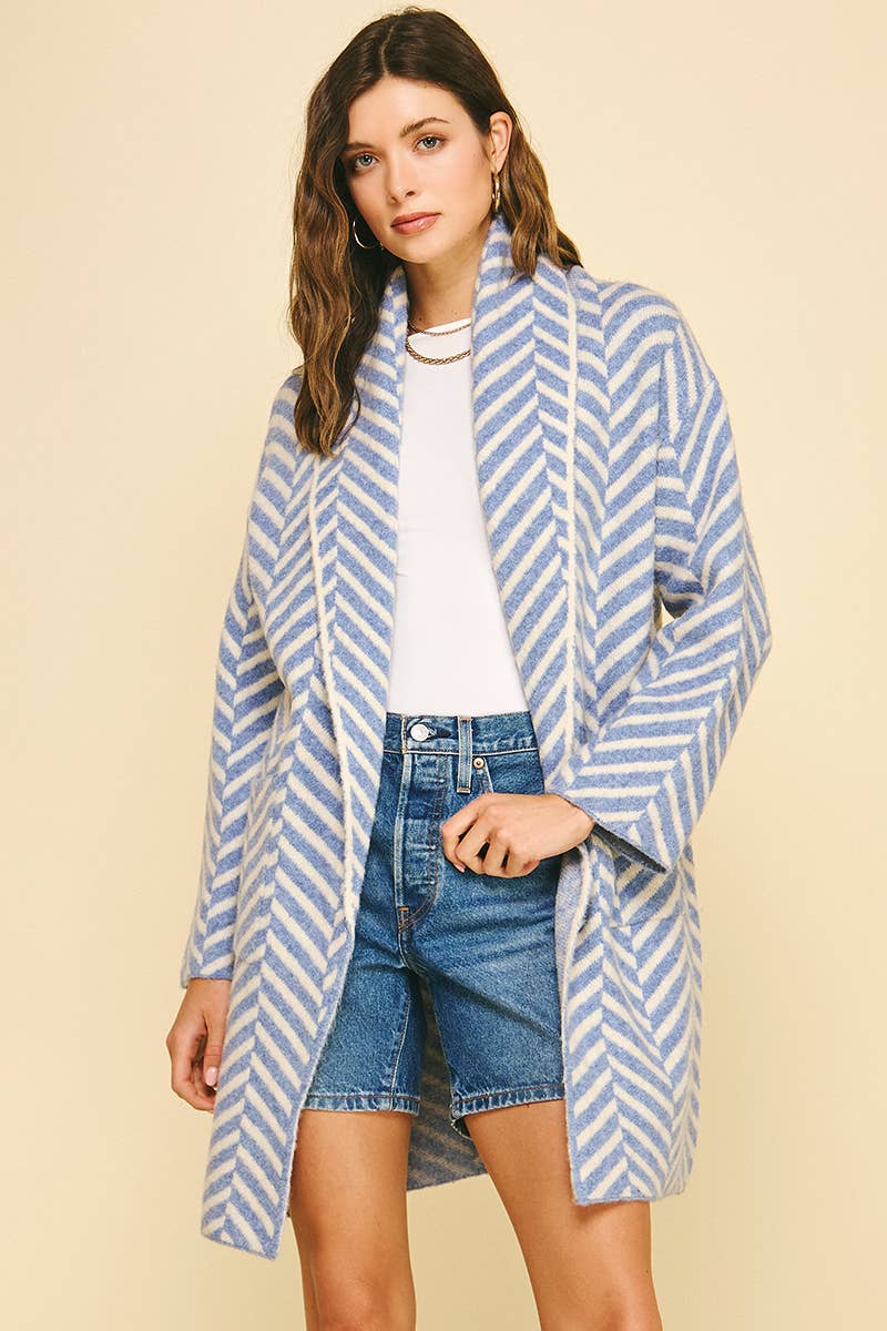 DIAGONAL STRIPE PATTERN CARDIGAN: Blue