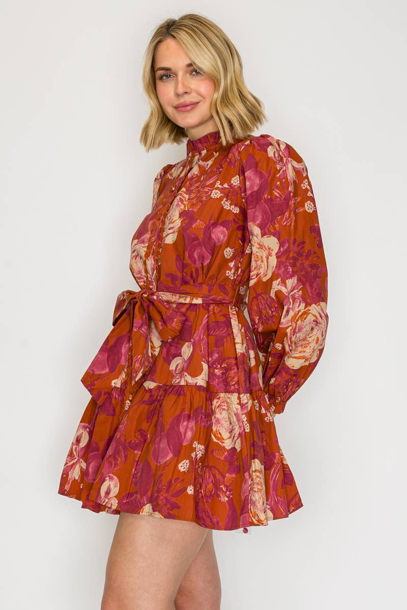 Rustic Rose Print Mini Dress