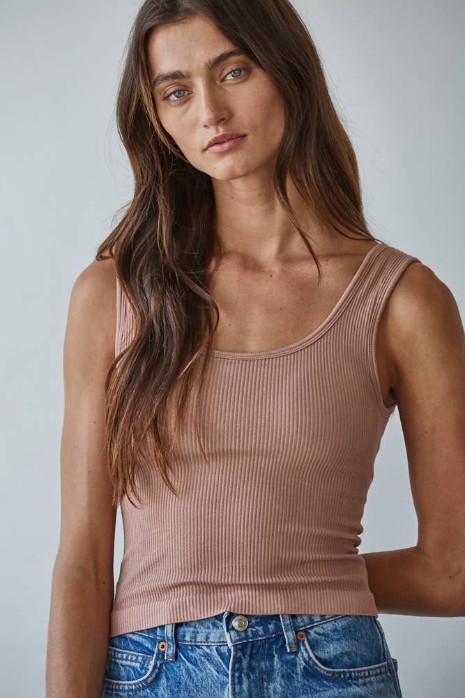 S1310N | Seamless Scoop Neck Sleeveless Top: Blue Oasis / ML