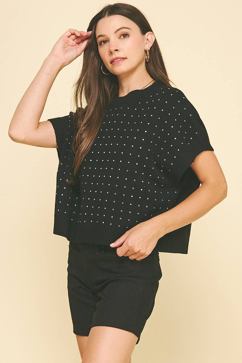 STONE EMBROIDERED SWEATER: Black