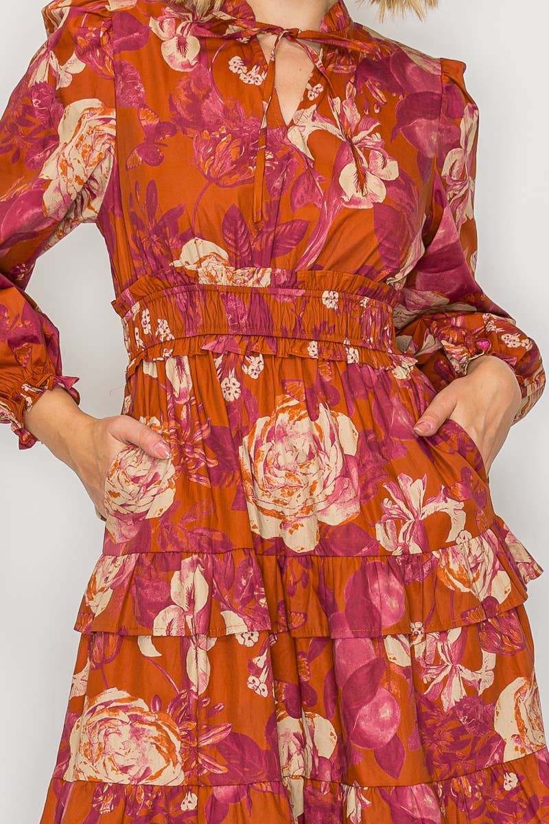 Rustic Rose Print Midi Dress