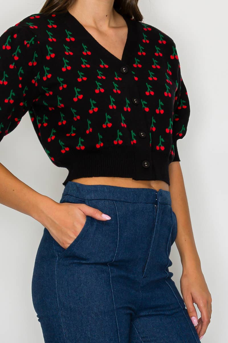 Cute as Cherry black Crop Sweater  - LWSW1209: M