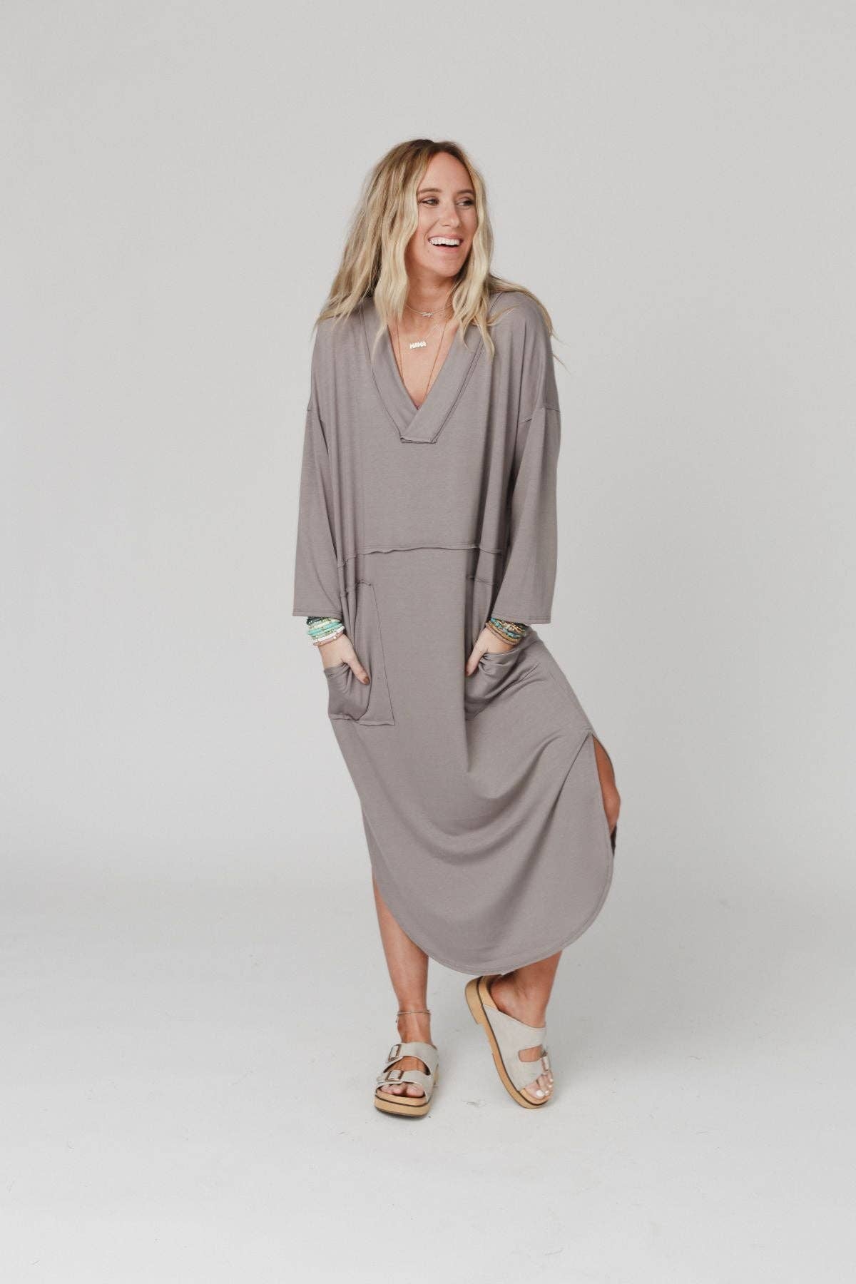 Meadow Long Sleeve Slit Maxi Dress - Coco: S