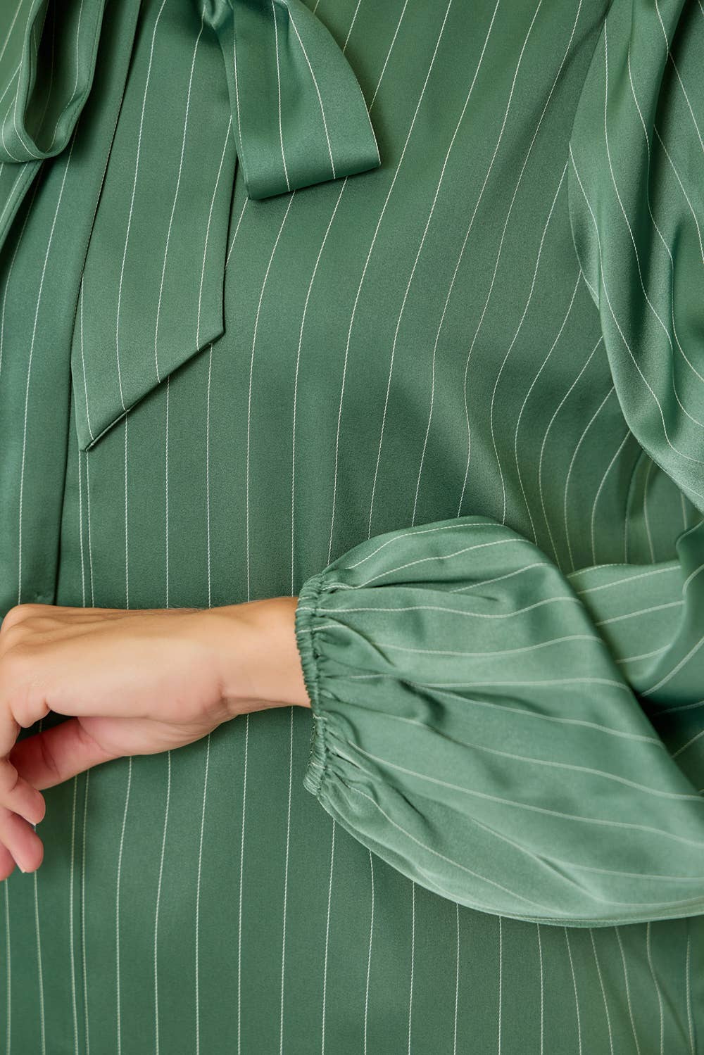 Ribbon Tie Stripe Shirt: Hunter Green