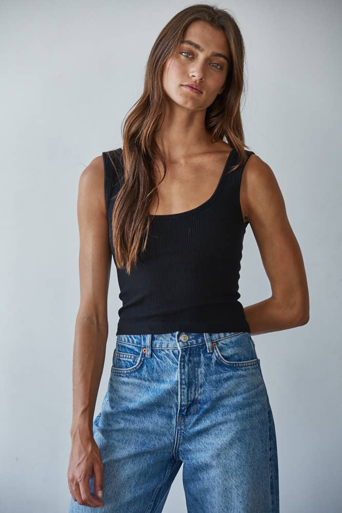 S1310N | Seamless Scoop Neck Sleeveless Top: Blue Oasis / ML