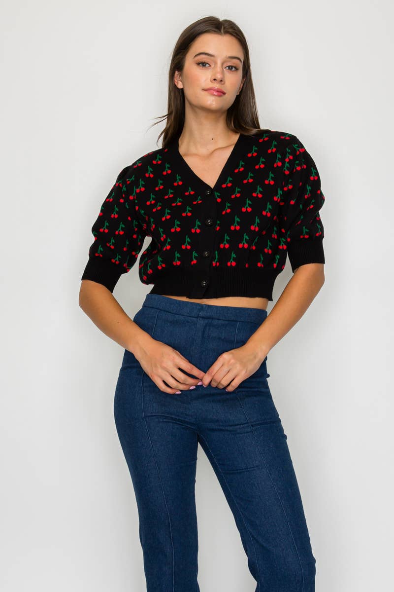 Cute as Cherry black Crop Sweater  - LWSW1209: M