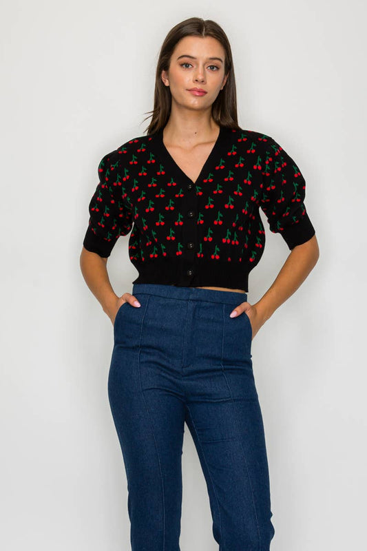 Cute as Cherry black Crop Sweater  - LWSW1209: M