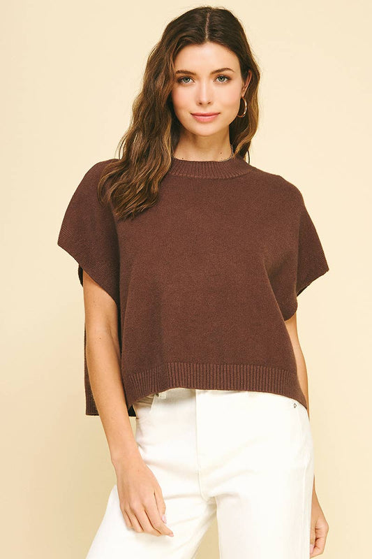 DROPPED SHOULDER SWEATER TOP - 4739W: ESPRESSO / M
