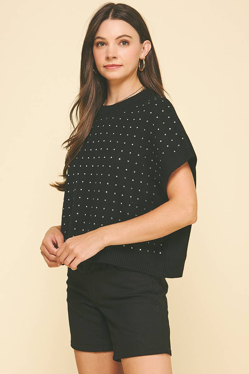 STONE EMBROIDERED SWEATER: Black