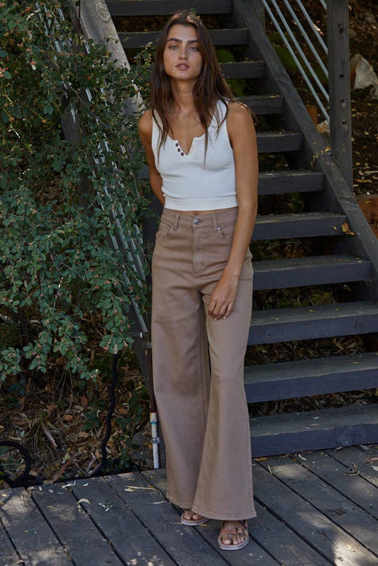 S1102N | Henley Ribbed Modal Tank: Cream / ML