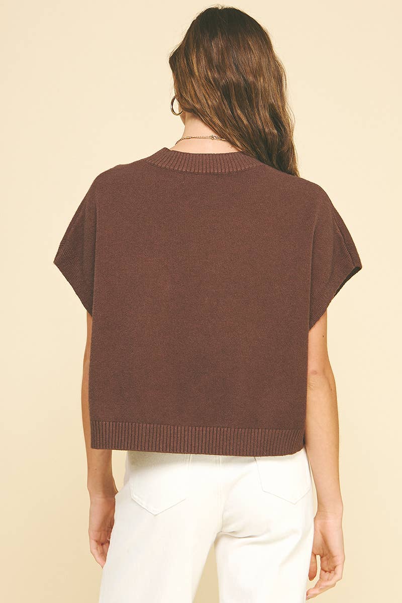DROPPED SHOULDER SWEATER TOP - 4739W: ESPRESSO / S