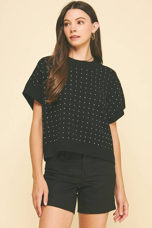 STONE EMBROIDERED SWEATER: Black