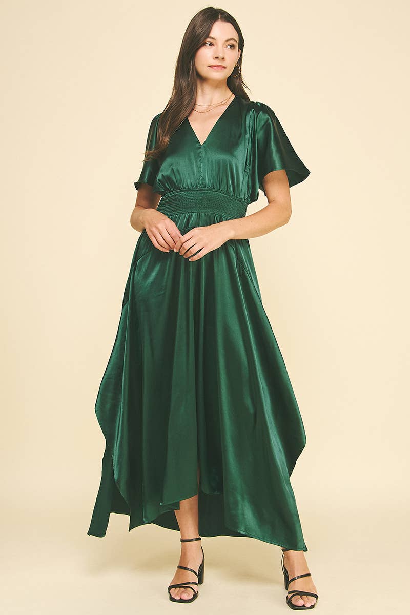 CHIFFON SLIT DETAILED MAXI DRESS: HUNTER GREEN