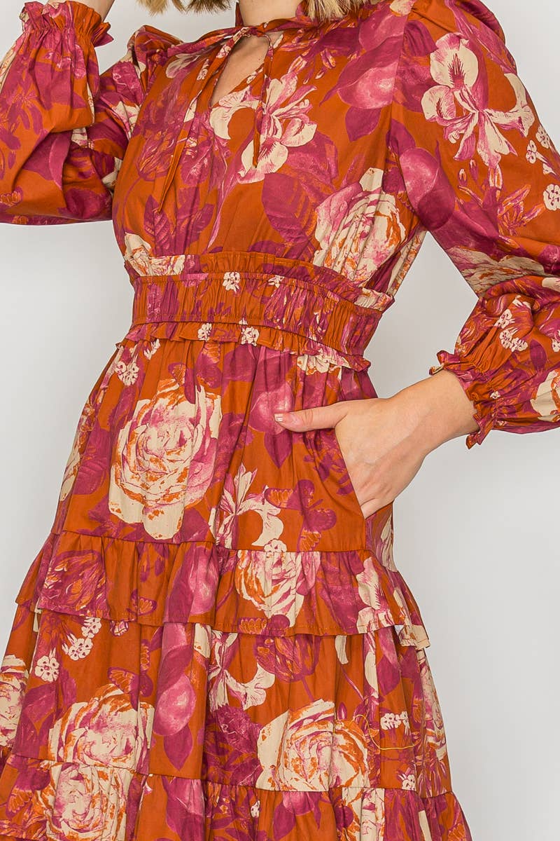 Rustic Rose Print Midi Dress