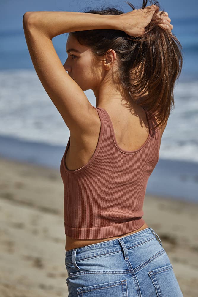 S1102N | Henley Ribbed Modal Tank: Cream / ML