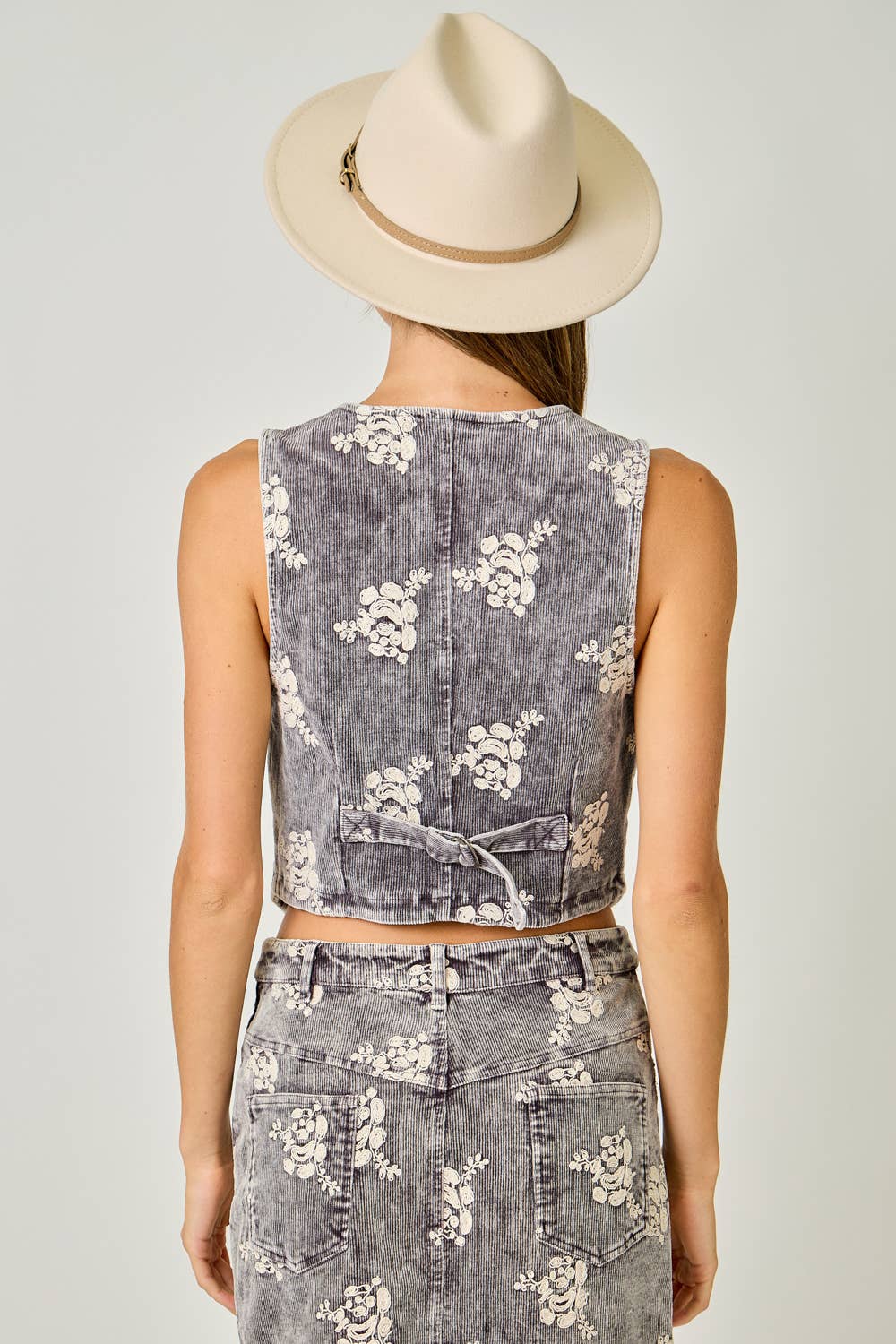 Embroidered Corduroy Vest: Washed Black