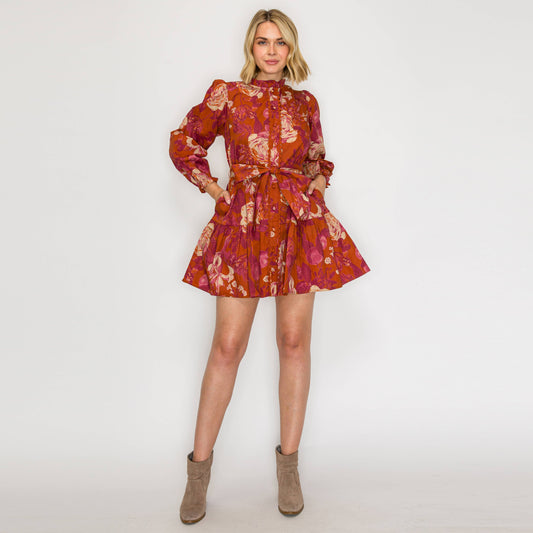 Rustic Rose Print Mini Dress