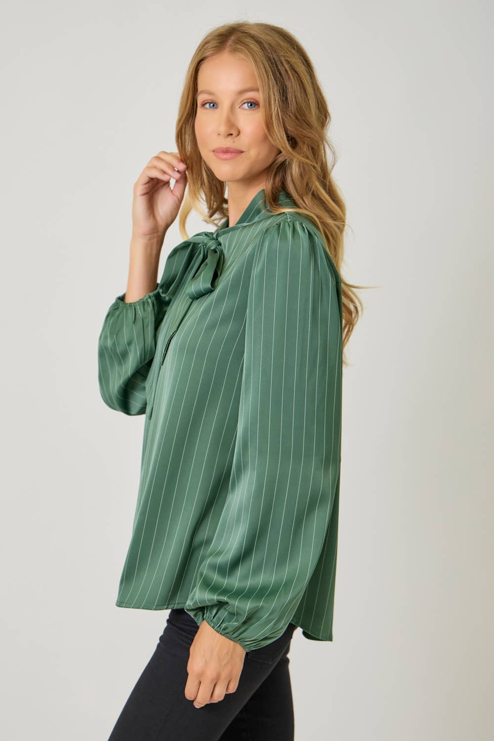 Ribbon Tie Stripe Shirt: Hunter Green