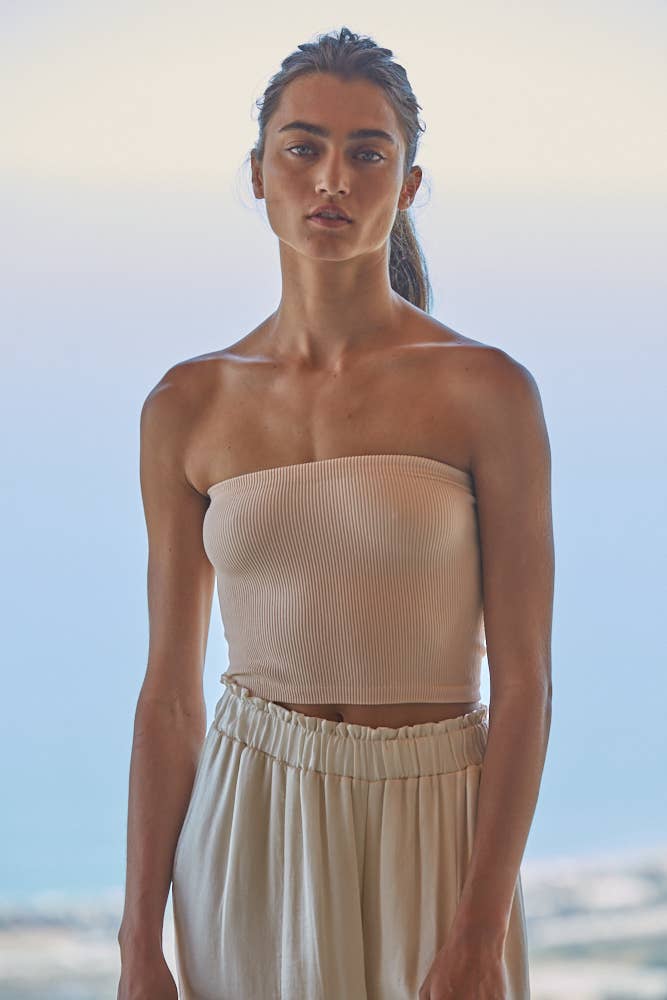 S1169N | Seamless Ribbed Tube Top: Electric Fuchsia / SM