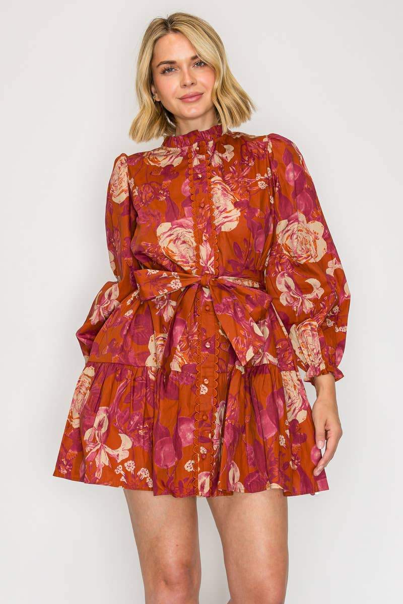 Rustic Rose Print Mini Dress