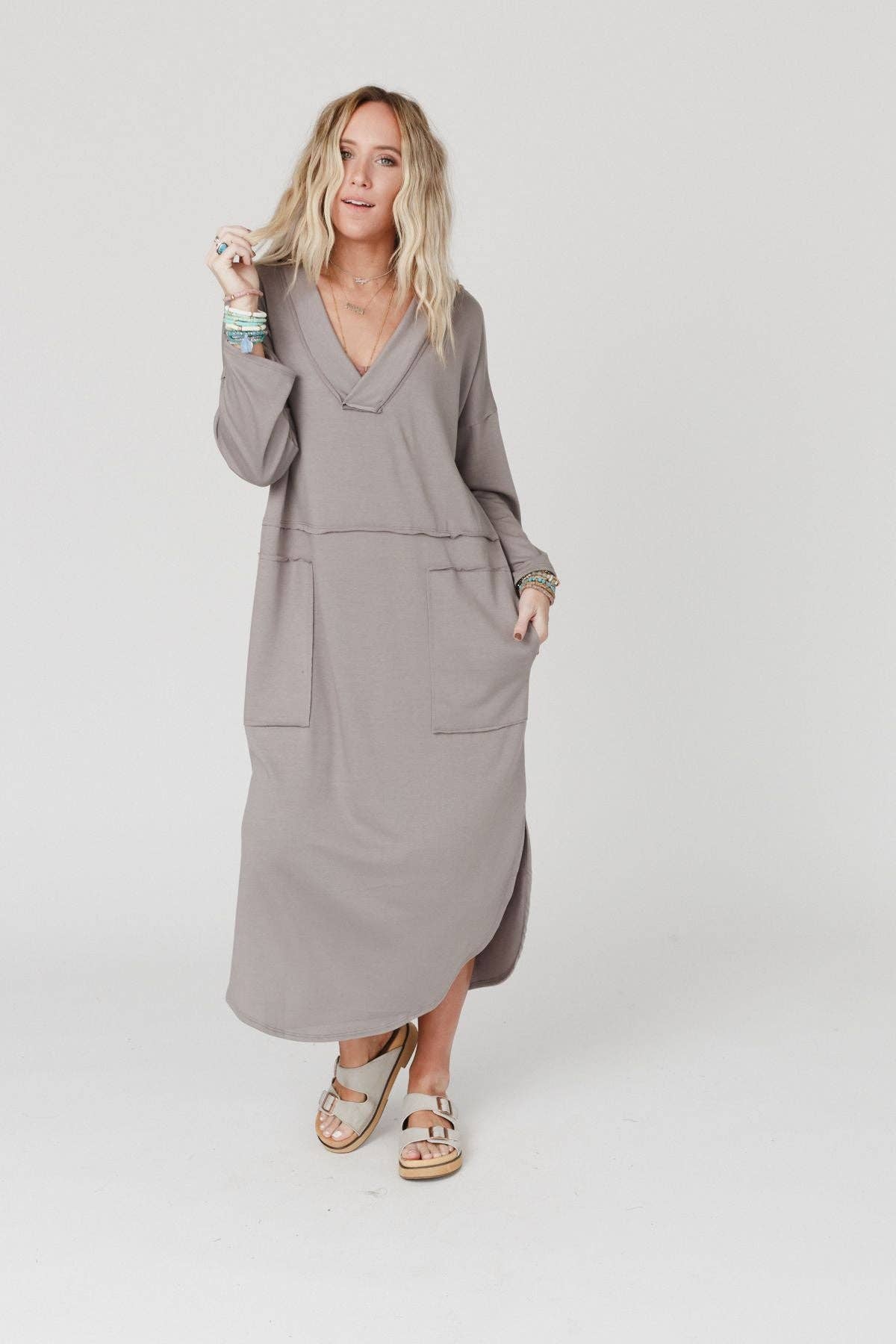 Meadow Long Sleeve Slit Maxi Dress - Coco: S