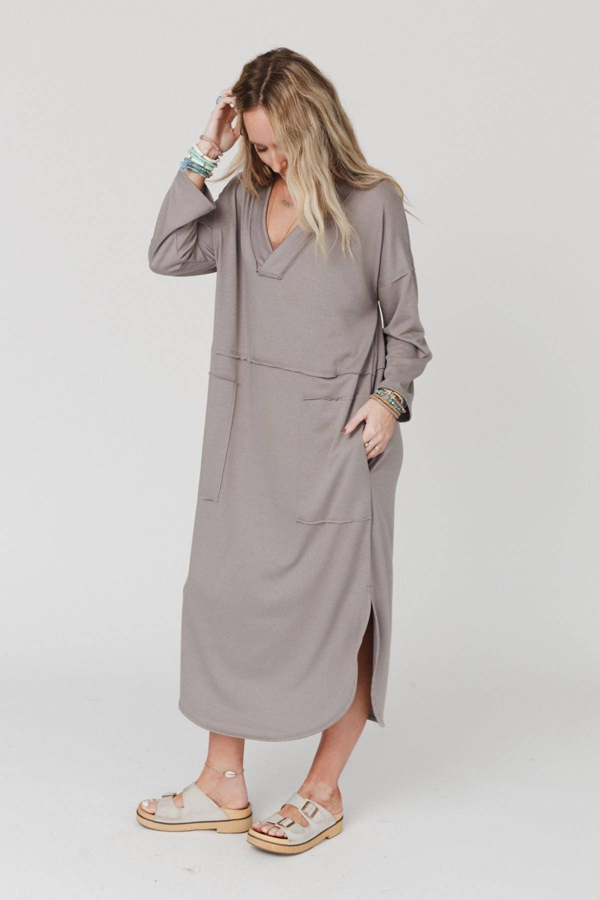 Meadow Long Sleeve Slit Maxi Dress - Coco: S
