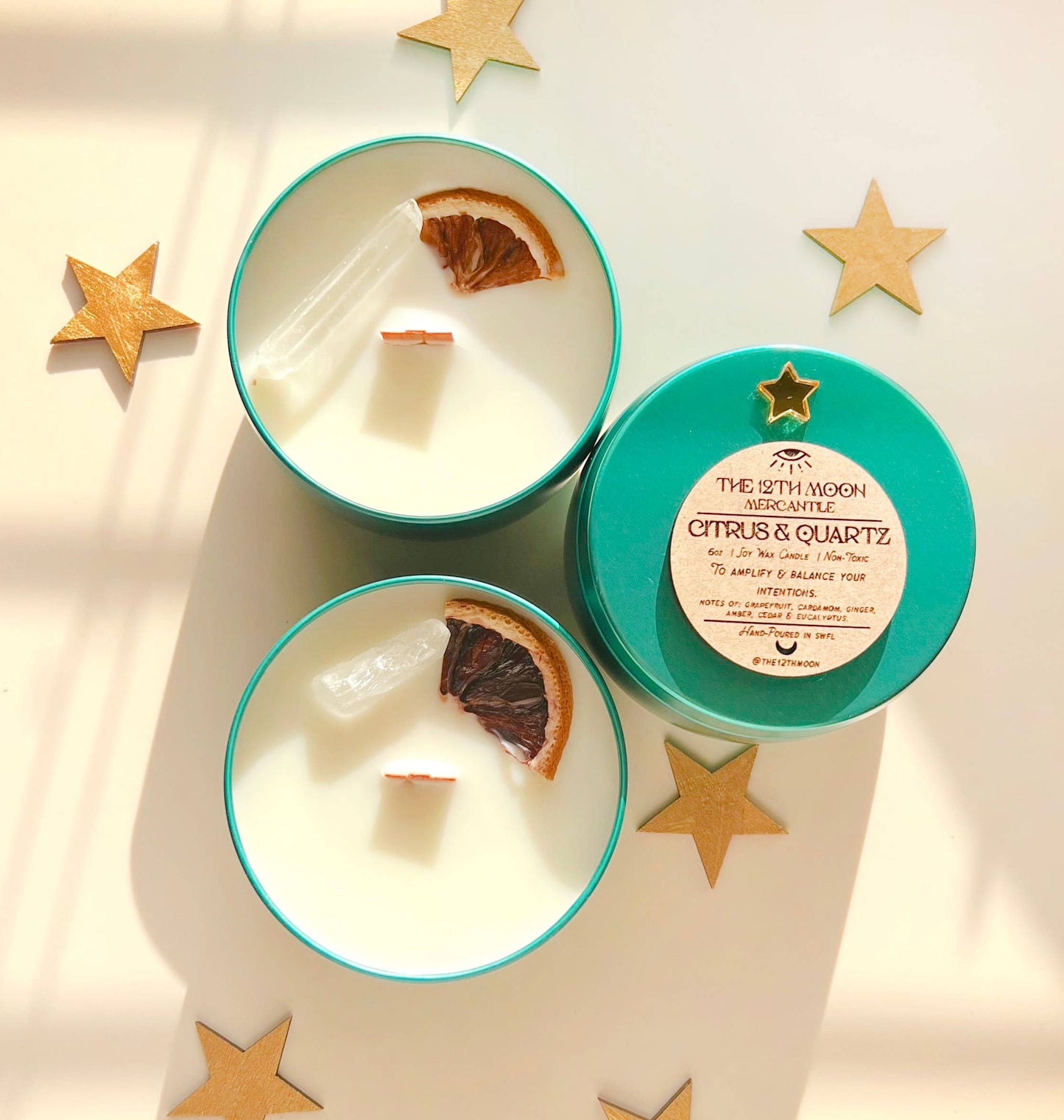 CITRUS & QUARTZ Coconut Wax Candle - Aromatherapy - Home