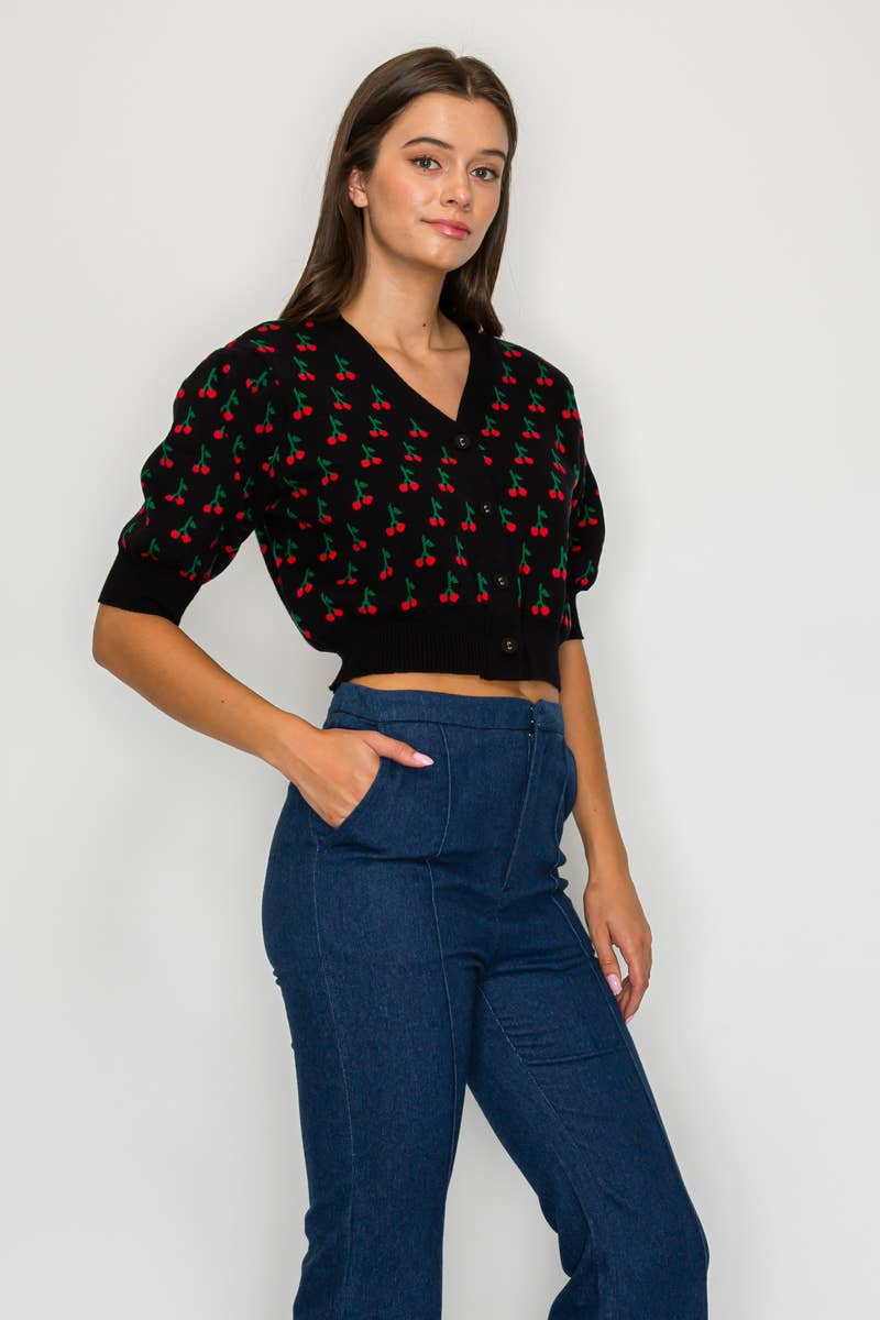 Cute as Cherry black Crop Sweater  - LWSW1209: M