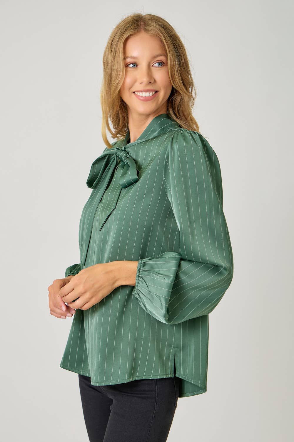 Ribbon Tie Stripe Shirt: Hunter Green